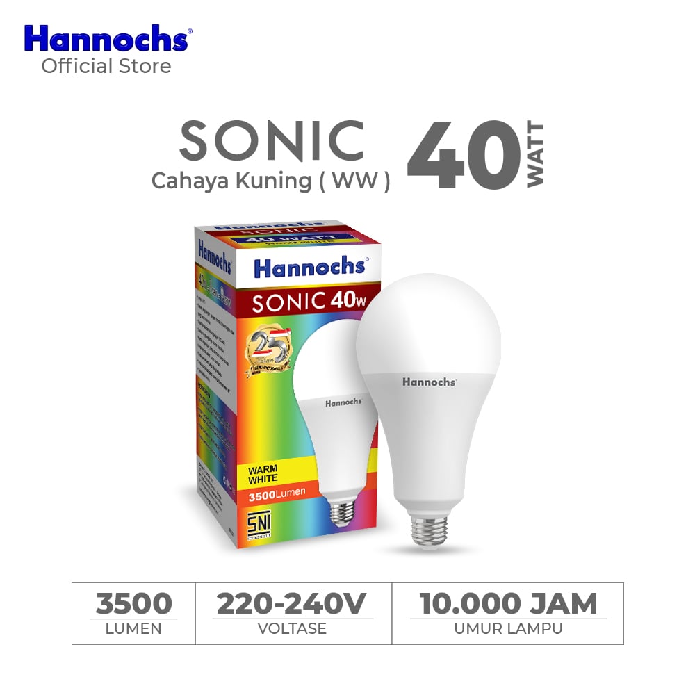 Hannochs Lampu Bohlam LED Sonic 40W Cahaya Kuning