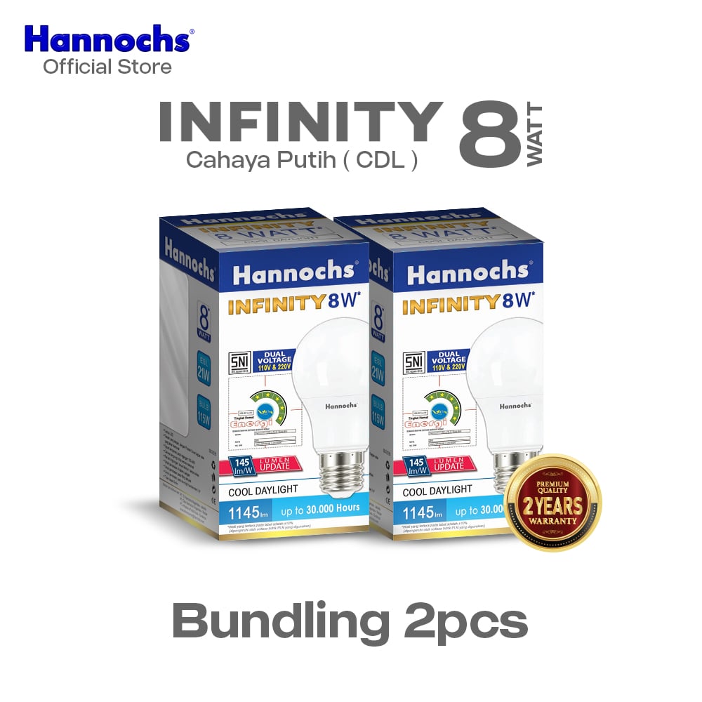 Hannochs Lampu Bohlam LED Infinity 8W Cahaya Putih isi 2pcs
