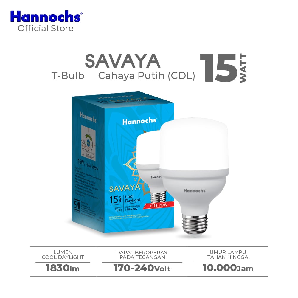 Hannochs Lampu Bohlam LED Savaya T Bulb 15W Cahaya Putih