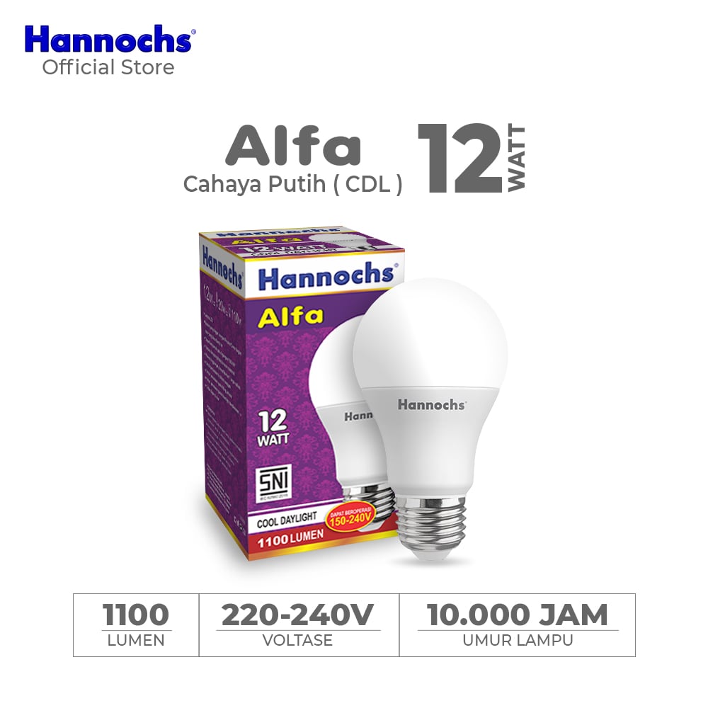 Hannochs Lampu Bohlam LED Alfa 12W Cahaya Putih