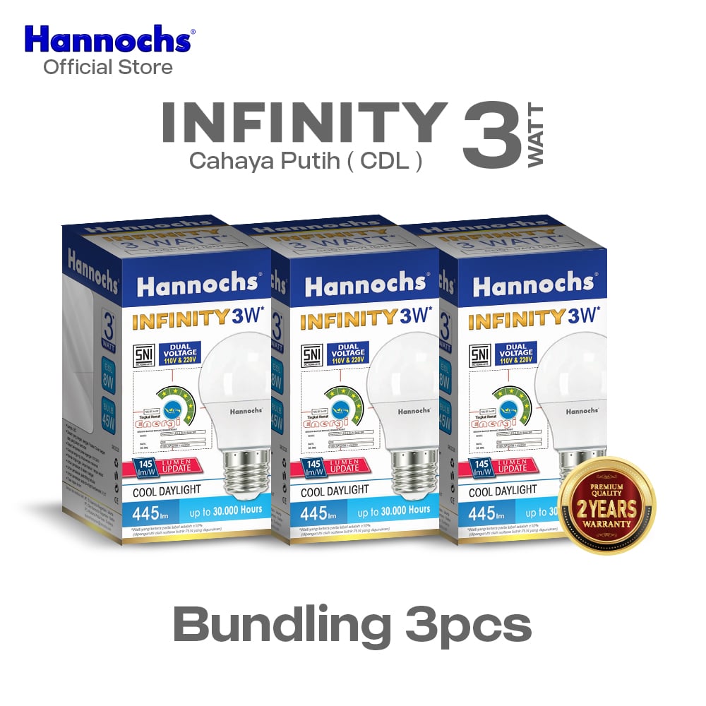 Hannochs Lampu Bohlam LED Infinity 3W Cahaya Putih isi 3pcs