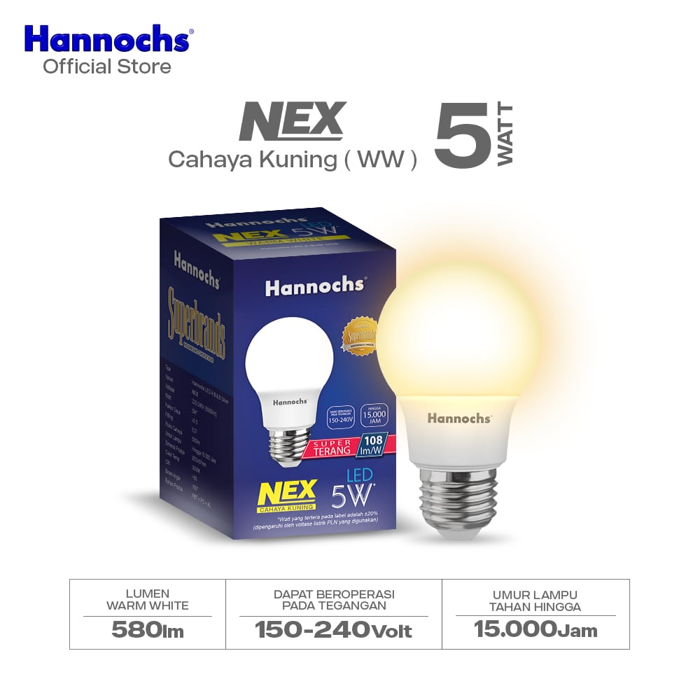 Hannochs Lampu Bohlam LED NEX 5W Cahaya Kuning
