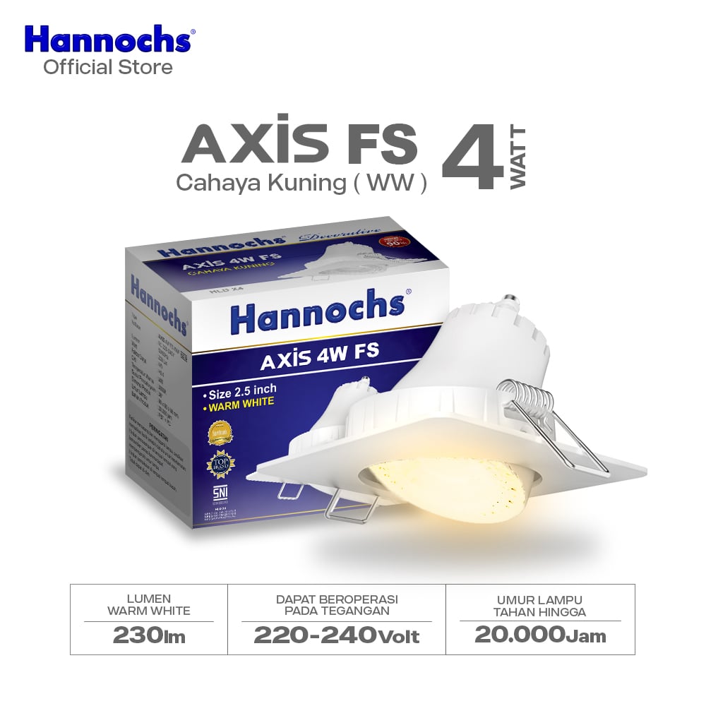 Hannochs Lampu Downlight LED Axis 4W FS Cahaya Kuning - Spotlight