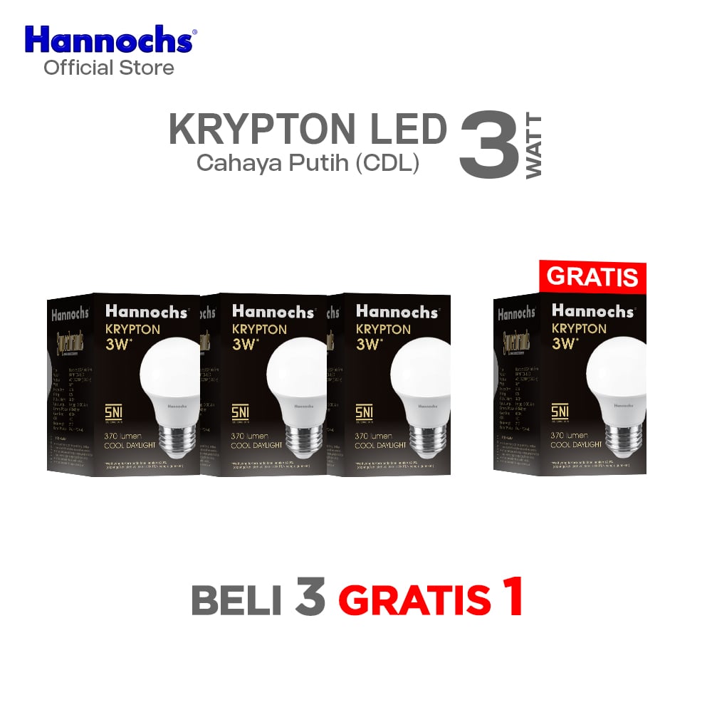 Hannochs Lampu Bohlam LED Krypton 3W Cahaya Putih (Beli 3 Gratis 1)