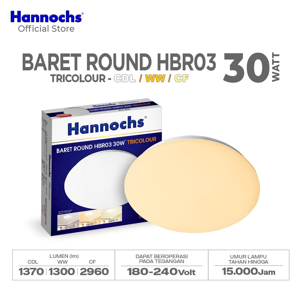 Hannochs Lampu Downlight LED Baret Round HBR03 30W Tricolour