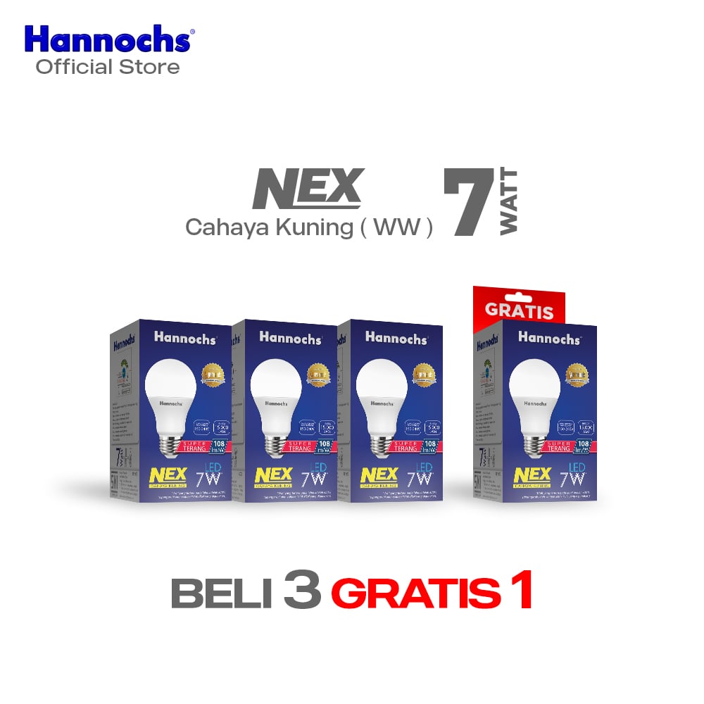 Hannochs Lampu Bohlam LED NEX 7W Cahaya Kuning ( BELI 3 GRATIS 1 )