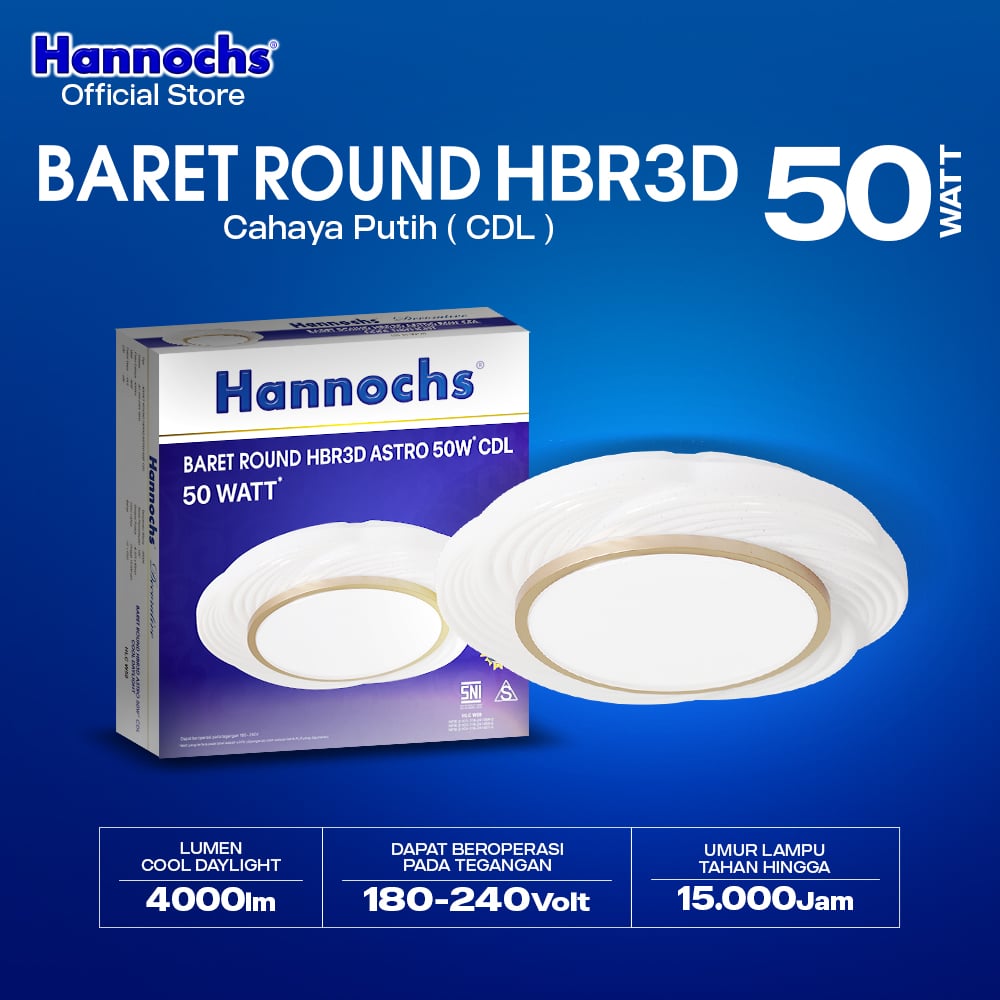 Hannochs Lampu Downlight LED Baret Round HBR3D Astro 50W Cahaya Putih