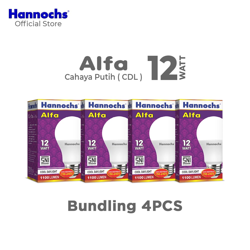 Hannochs Lampu Bohlam LED Alfa 12W Cahaya Putih (PAKET 4PCS)