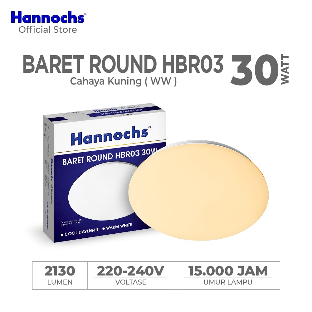Hannochs Lampu Downlight LED Baret Round HBR03 30W Cahaya Kuning
