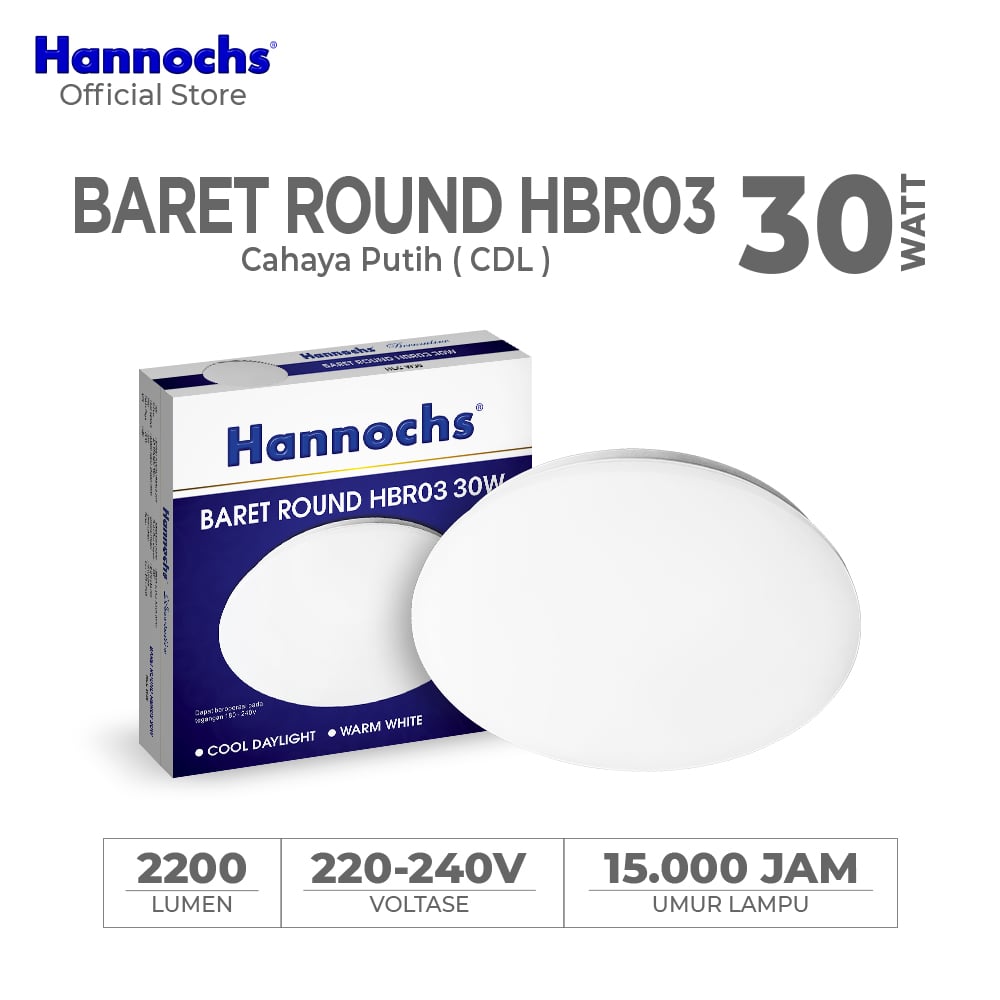 Hannochs Lampu Downlight LED Baret Round HBR03 30W Cahaya Putih