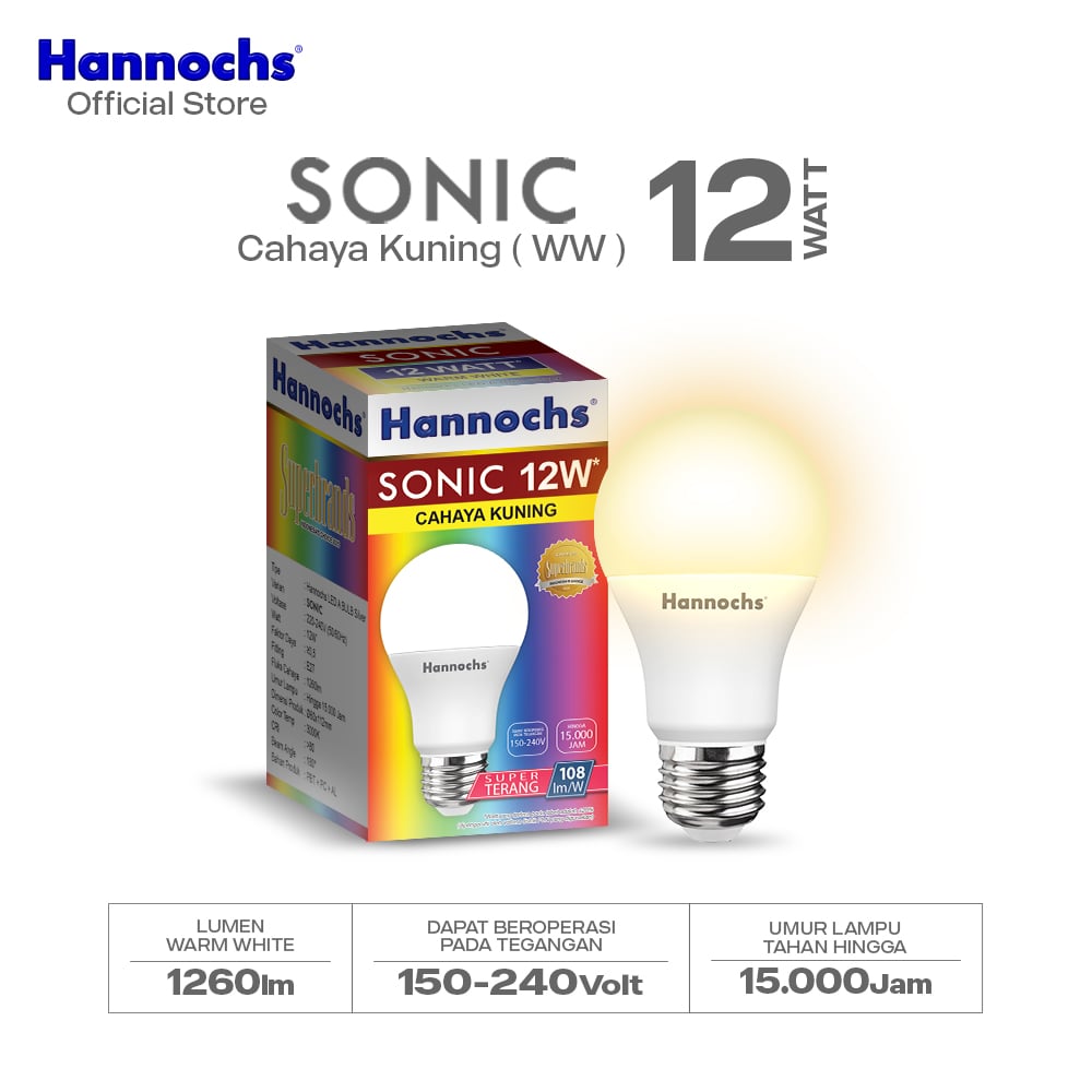 Hannochs Lampu Bohlam LED Sonic 12W Cahaya Kuning