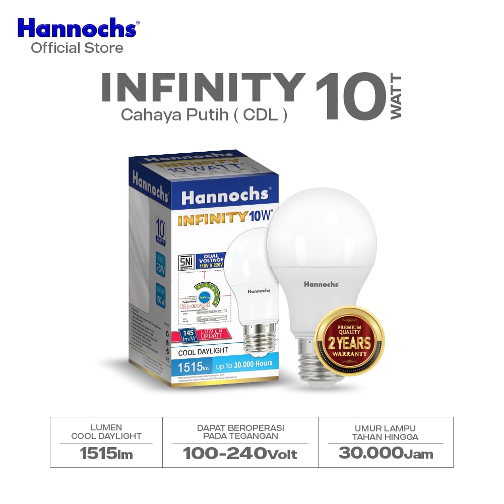 Hannochs Lampu Bohlam LED Infinity 10W Cahaya Putih - Garansi 2 Tahun