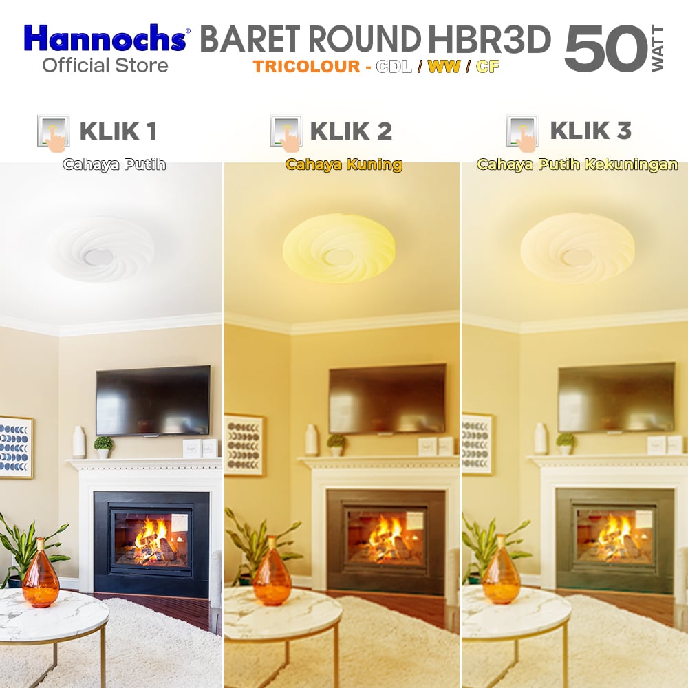 Hannochs Lampu Downlight LED Baret Round HBR3D Gasing 50W Tricolour