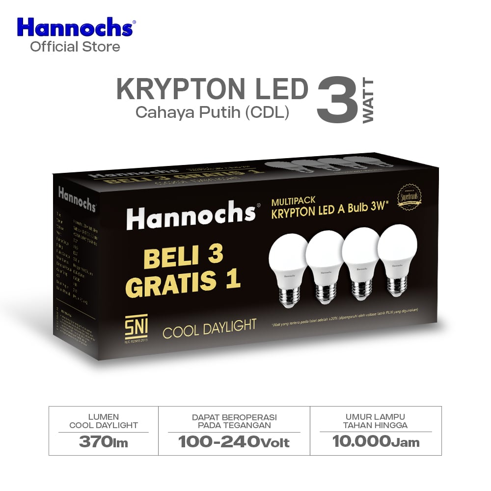 Hannochs Lampu Bohlam LED Krypton 3W Multipack Isi 4Pcs Cahaya Putih