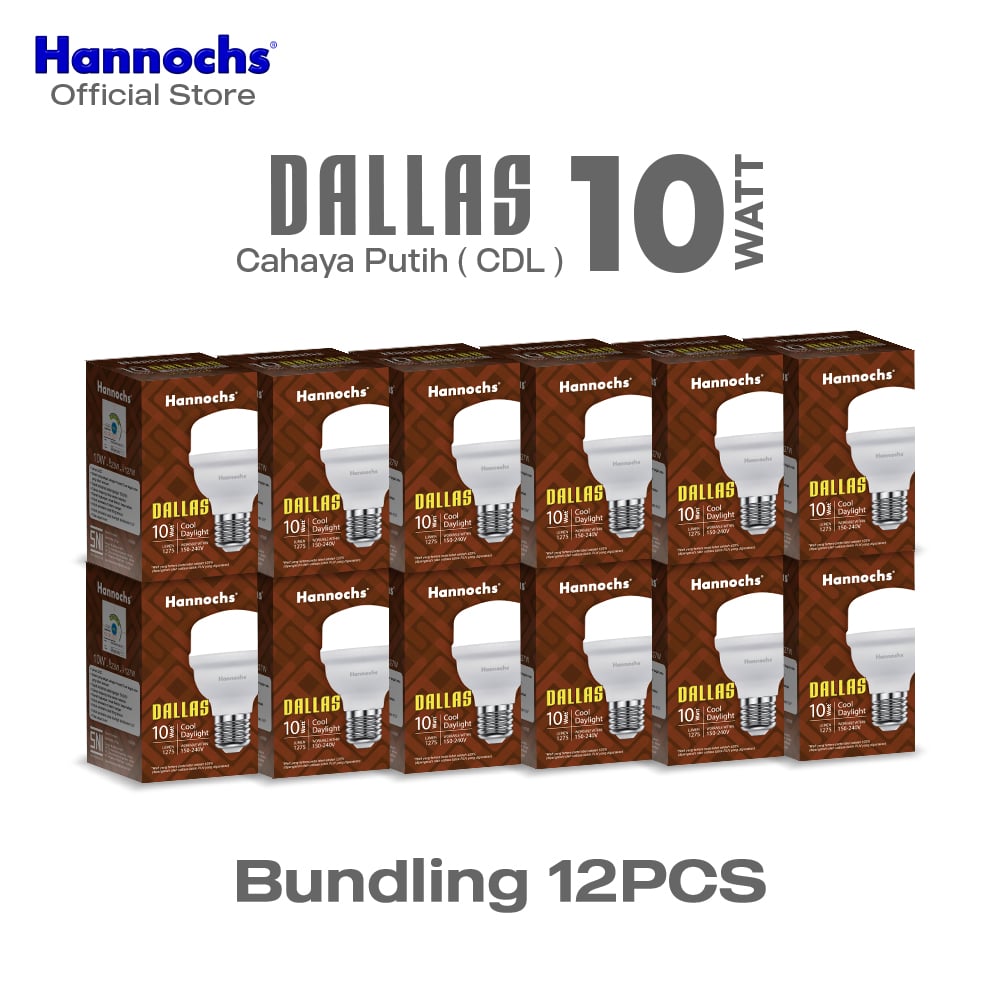 Hannochs Lampu Bohlam LED Dallas 10W Cahaya Putih Paket Isi 12pcs