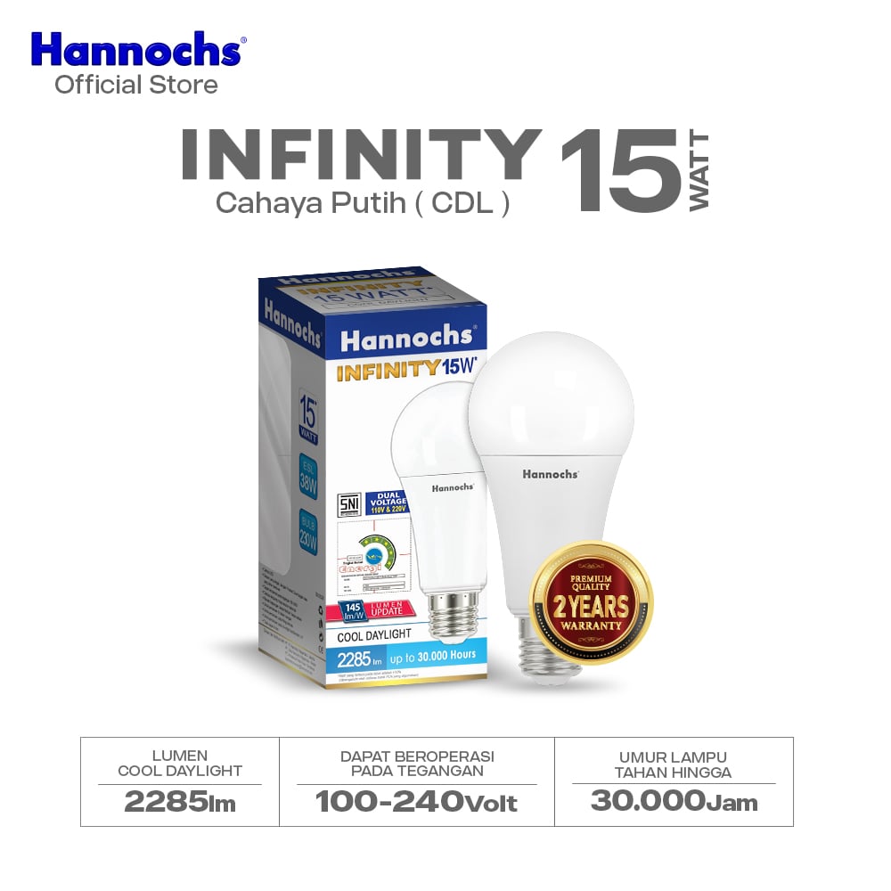 Hannochs Lampu Bohlam LED Infinity 15W cahaya Putih - Garansi 2 Tahun