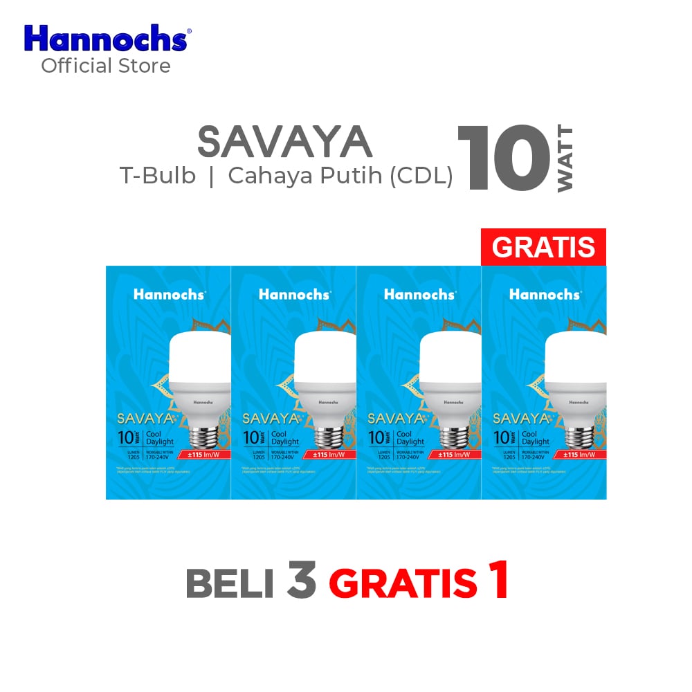 Hannochs Lampu Bohlam LED Savaya T Bulb 10W Cahaya Putih Beli 3 Gratis 1