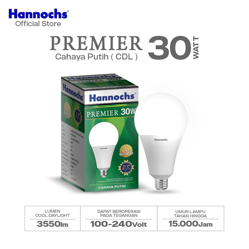Hannochs Lampu Bohlam LED Premier 30W Cahaya Putih