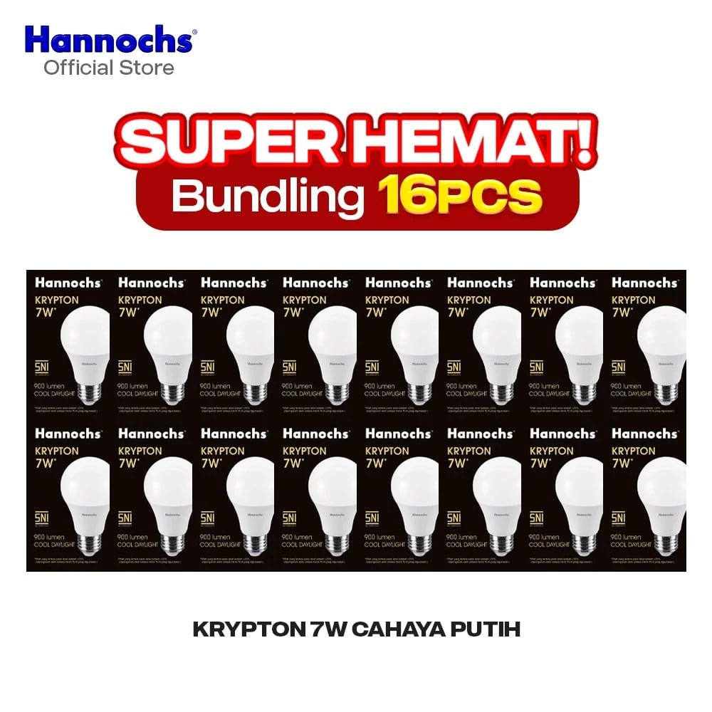 Hannochs Lampu Bohlam LED Krypton 7W Cahaya Putih Paket isi 16pcs