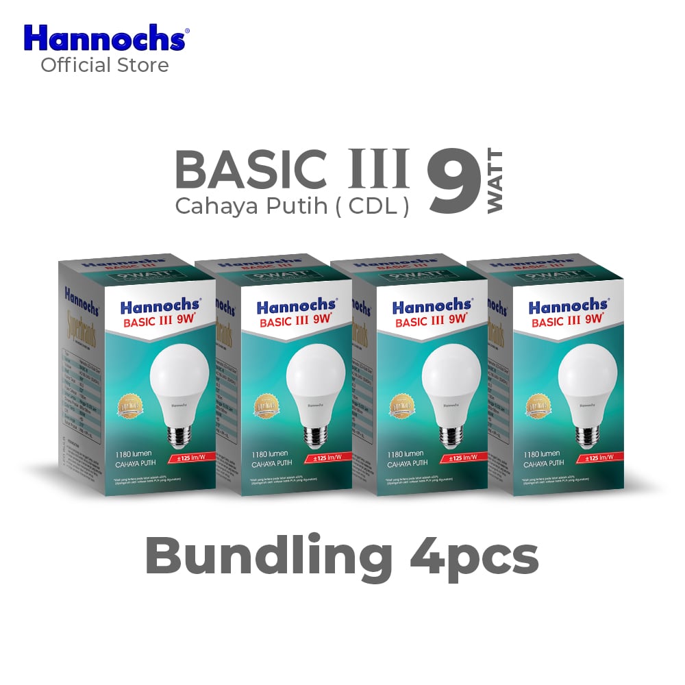 Hannochs Lampu Bohlam LED Basic III A Bulb 9W Cahaya Putih Isi 4pcs
