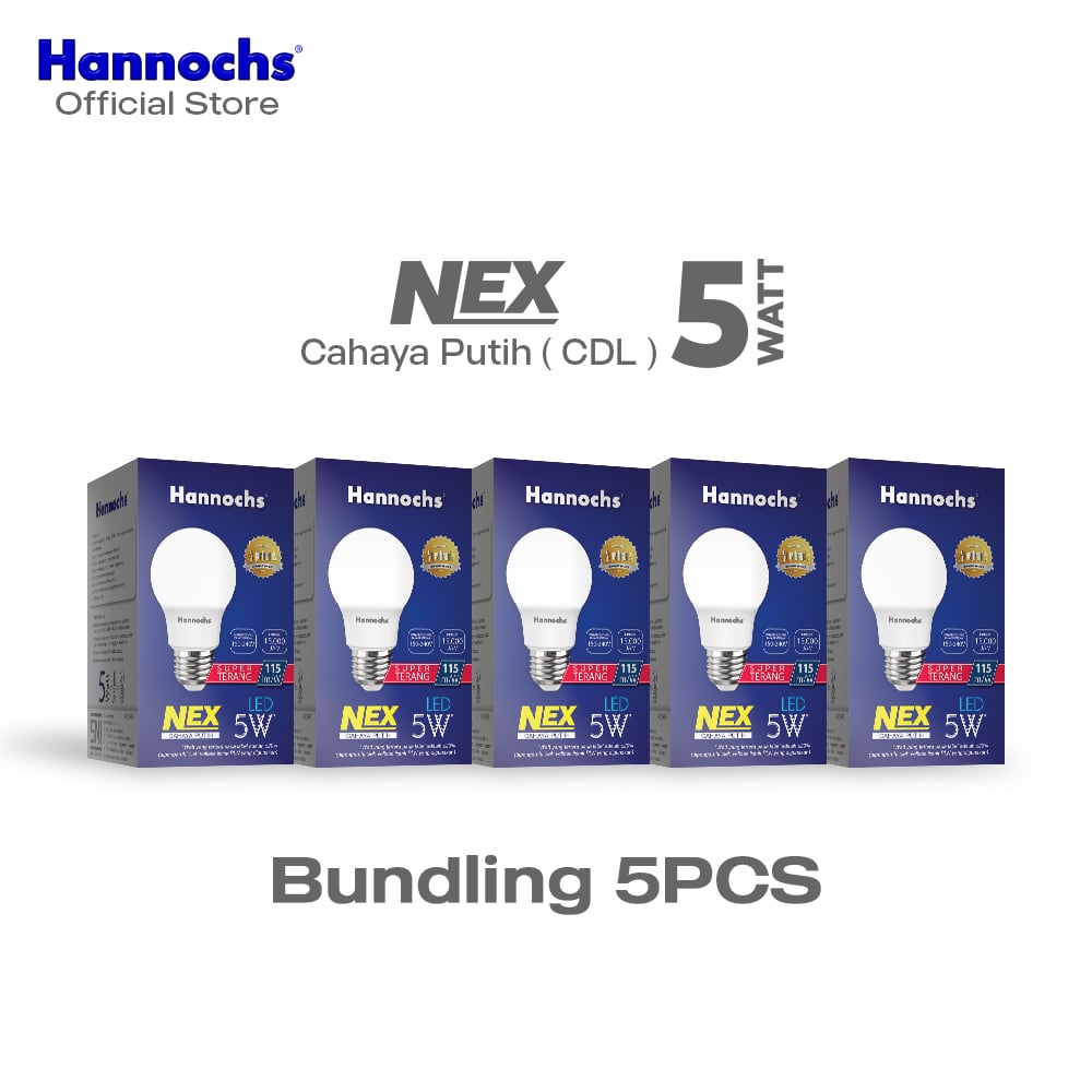 Hannochs Lampu Bohlam LED NEX 5W Cahaya Putih Paket isi 5pcs
