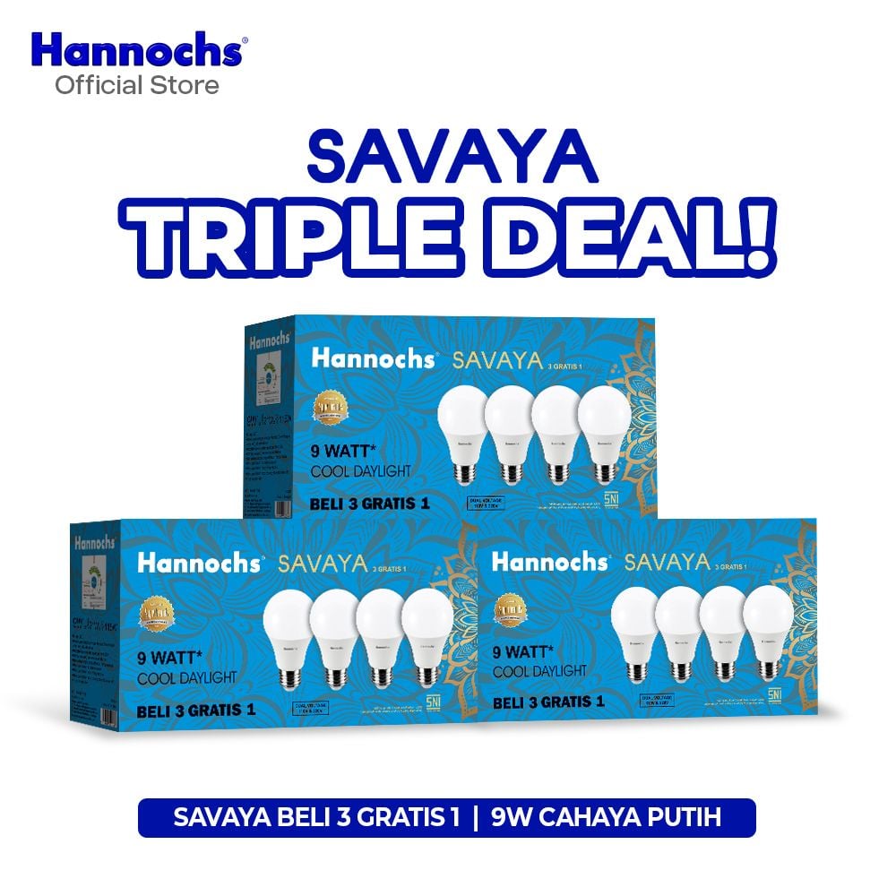 Hannochs Lampu Bohlam LED Savaya Multipack 9W Cahaya Putih (Beli 3 Gratis 1) x 3 pack