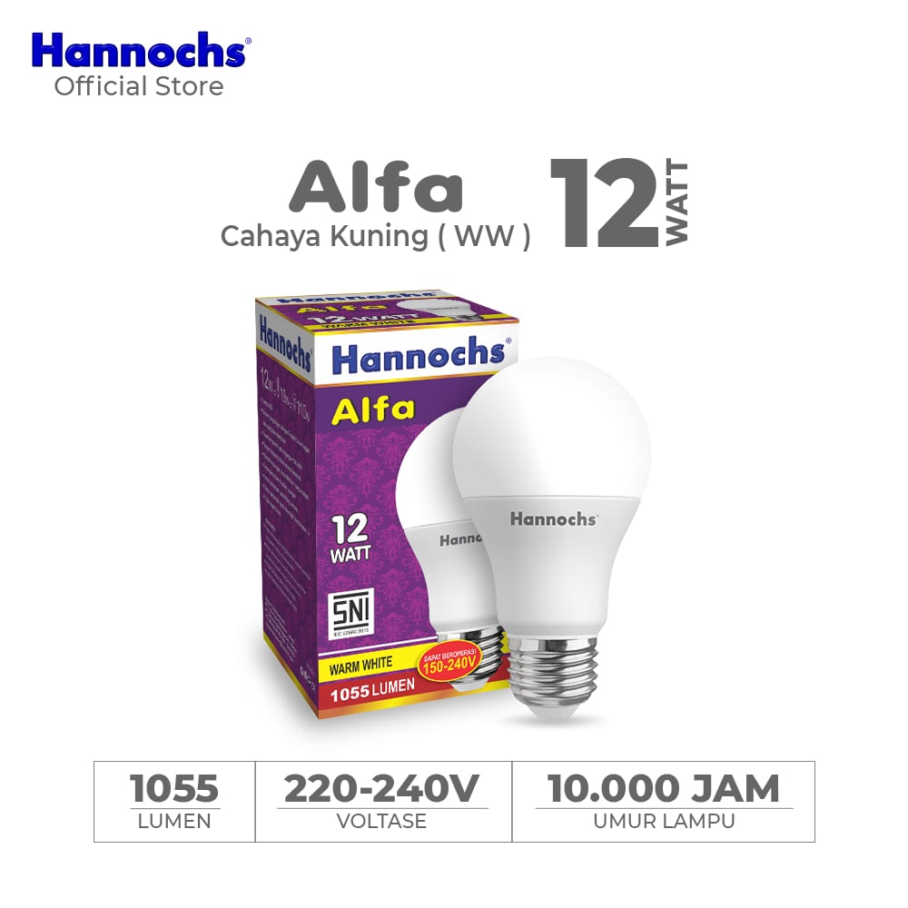 Hannochs Lampu Bohlam LED Alfa 12W Cahaya Kuning
