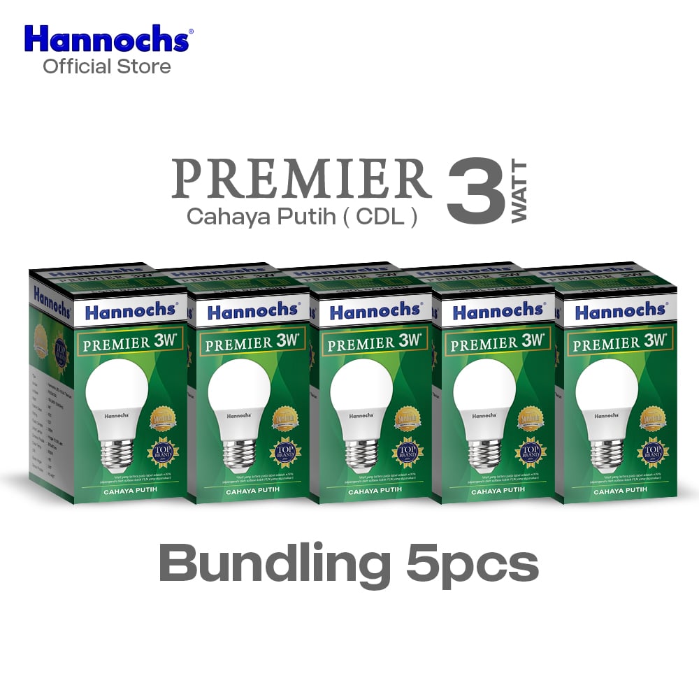 Hannochs Lampu Bohlam LED Premier 3W Cahaya Putih isi 5pcs