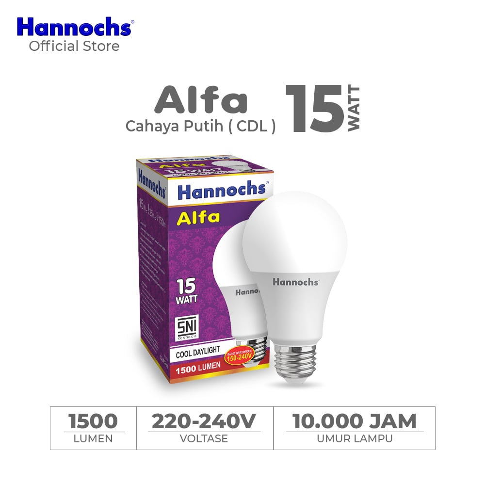 Hannochs Lampu Bohlam LED Alfa 15W Cahaya Putih