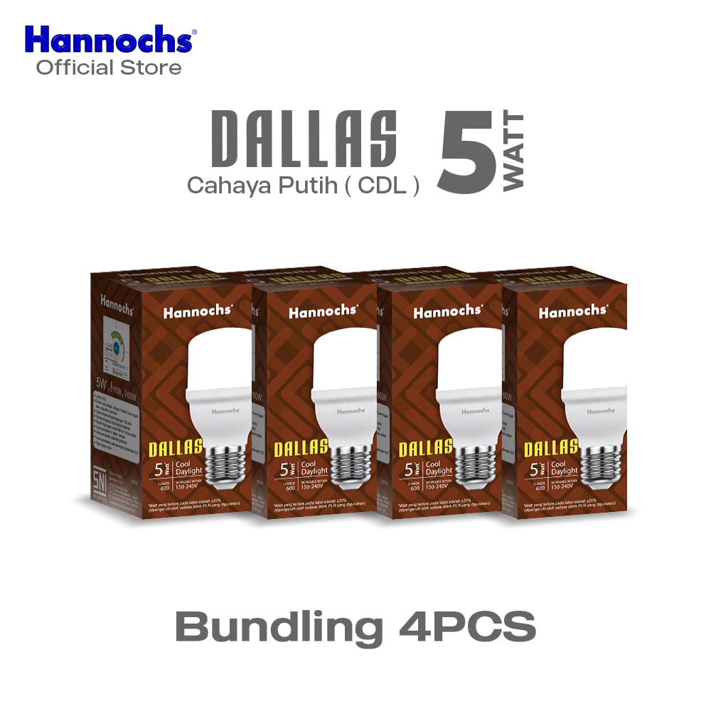 Hannochs Lampu Bohlam LED Dallas 5W Cahaya Putih Paket Isi 4pcs