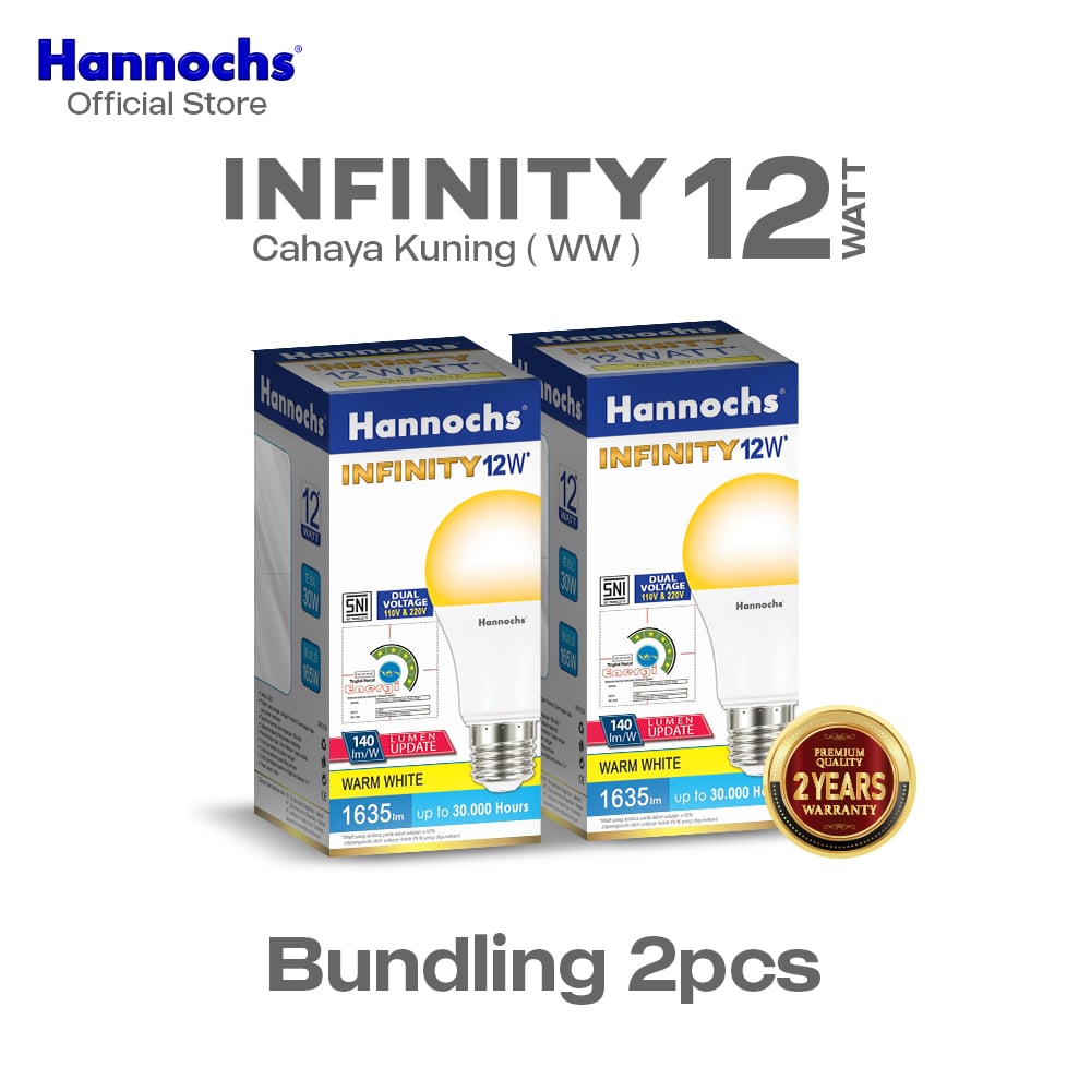 Hannochs Lampu Bohlam LED Infinity 12W Cahaya Kuning Paket isi 2pcs - Garansi 2 Tahun
