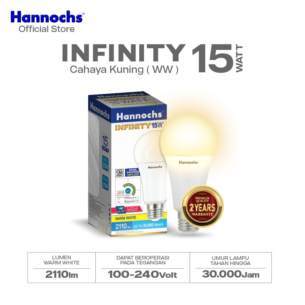 Hannochs Lampu Bohlam LED Infinity 15W Cahaya Kuning - Garansi 2 Tahun