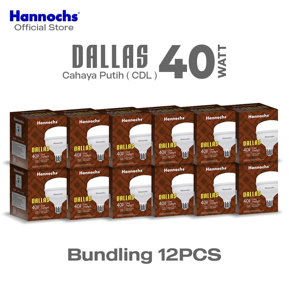 Hannochs Lampu Bohlam LED Dallas 40W Cahaya Putih Putih Paket Isi 12pcs