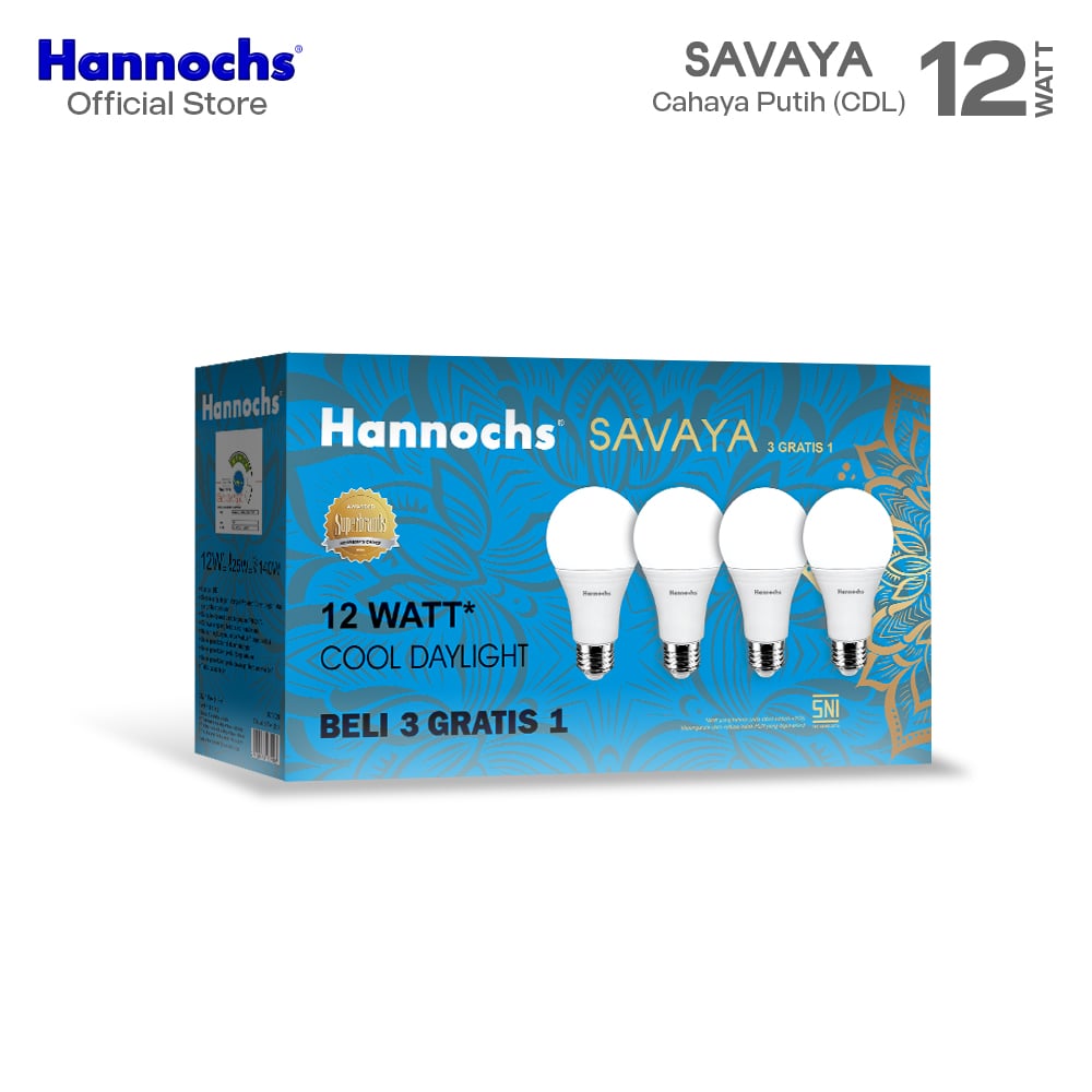 Hannochs Lampu Bohlam LED Savaya Multipack 12W Cahaya Putih (Beli 3 Gratis 1) x 3 pack