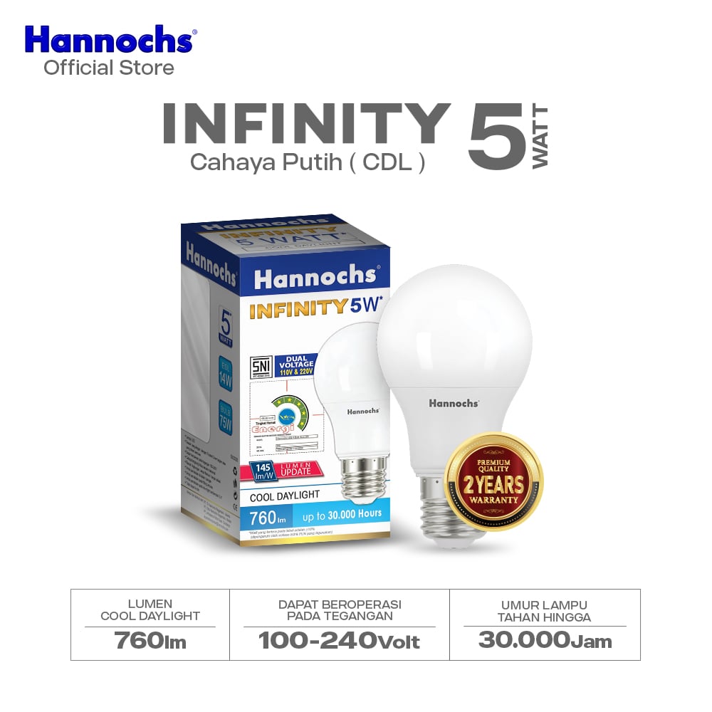 Hannochs Lampu Bohlam LED Infinity 5W Cahaya Putih