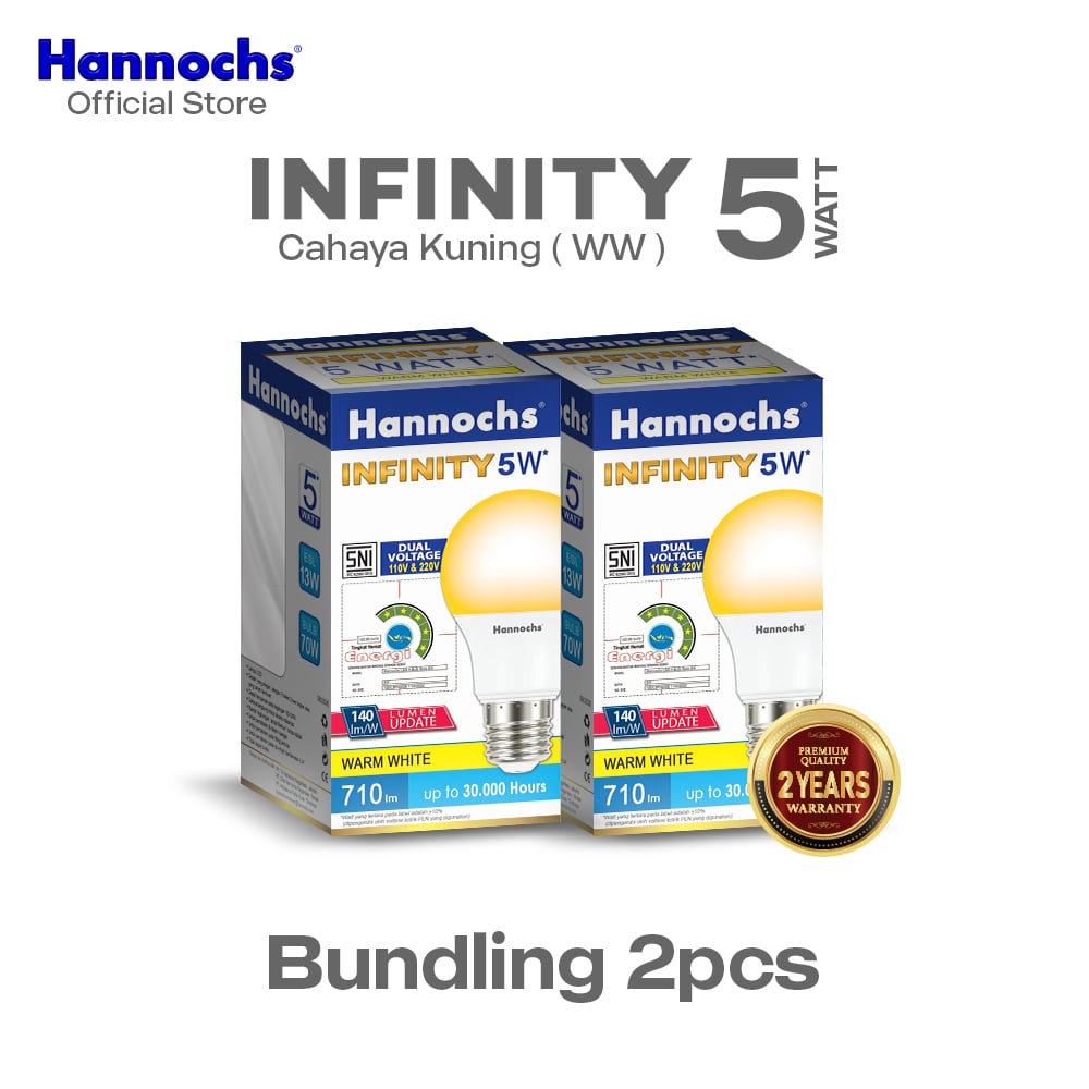 Hannochs Lampu Bohlam LED Infinity 5W Cahaya Kuning Paket isi 2pcs - Garansi 2 Tahun