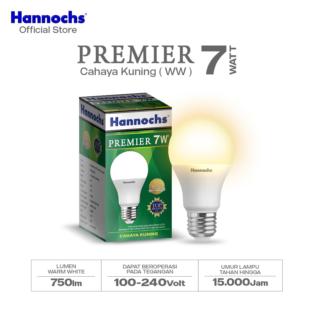 Hannochs Lampu Bohlam LED Premier 7W Cahaya Kuning