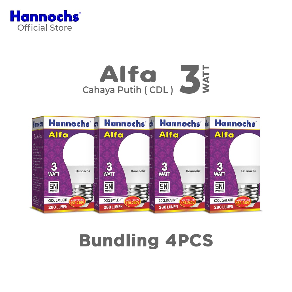 Hannochs Lampu Bohlam LED Alfa 3W Cahaya Putih (PAKET 4PCS)