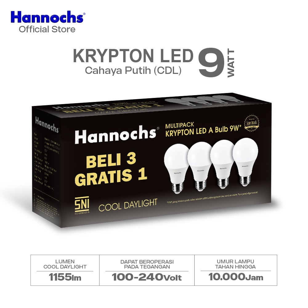 Hannochs Lampu Bohlam LED Krypton 9W Multipack Isi 4Pcs Cahaya Putih