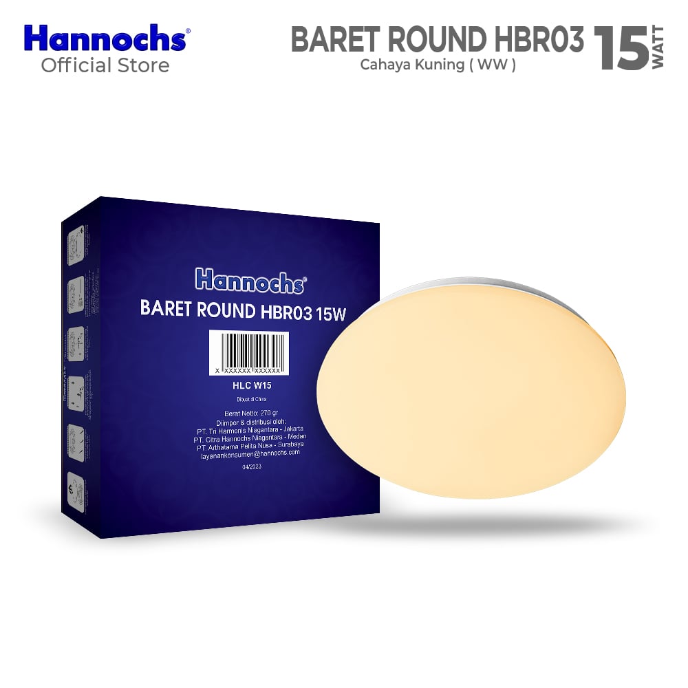 Hannochs Lampu Downlight LED Baret Round HBR03 15W Cahaya Kuning