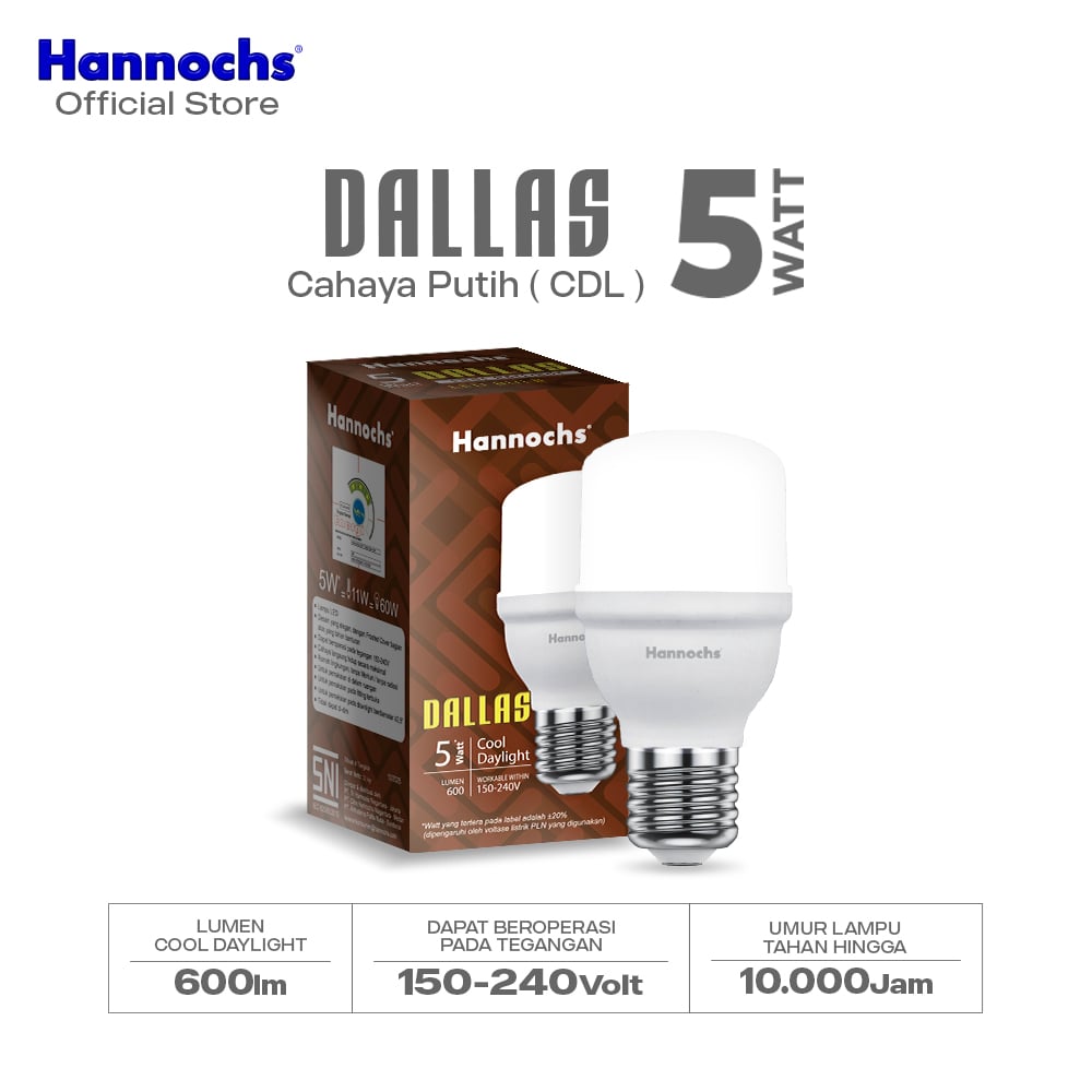 Hannochs Lampu Bohlam LED Dallas 5W Cahaya Putih