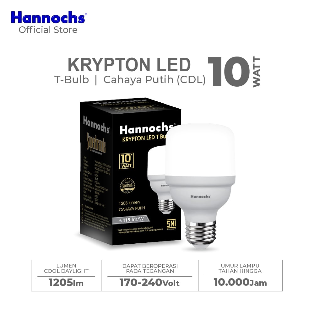 Hannochs Lampu Bohlam LED Krypton T Bulb 10W Cahaya Putih