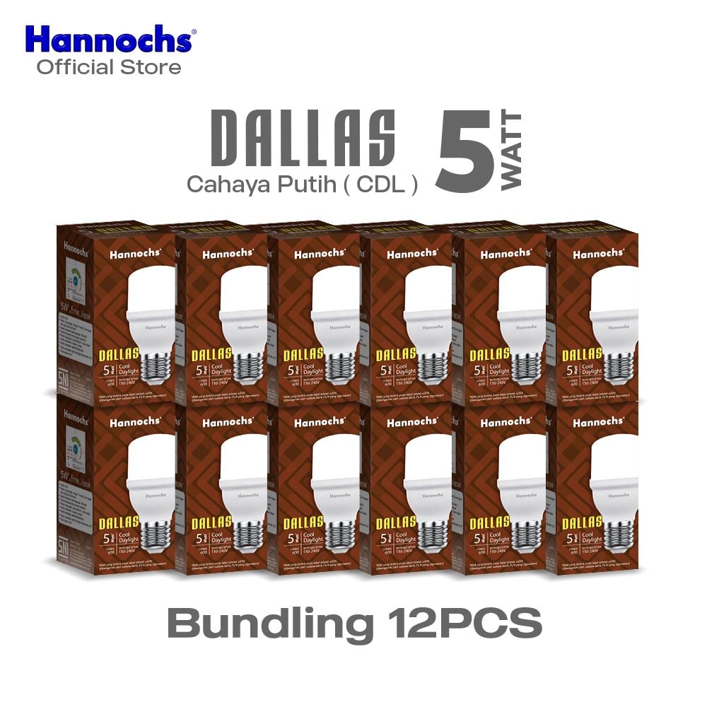 Hannochs Lampu Bohlam LED Dallas 5W Cahaya Putih Paket Isi 12pcs