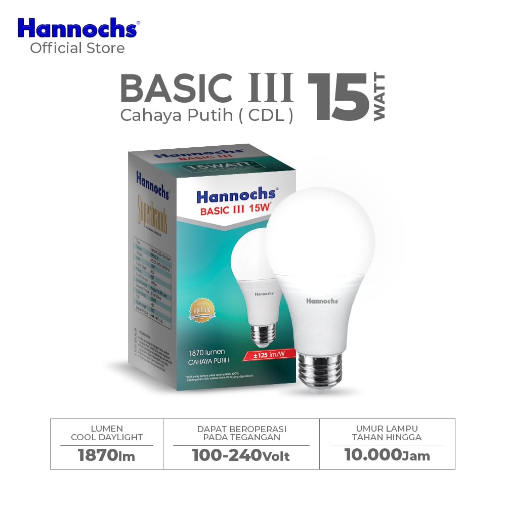 Hannochs Lampu Bohlam LED Basic III A Bulb 15W Cahaya Putih