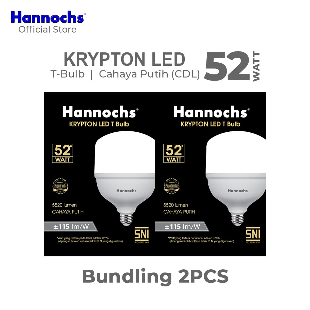 Hannochs Lampu Bohlam LED Krypton T Bulb 52W Cahaya Putih Paket Isi 2pcs