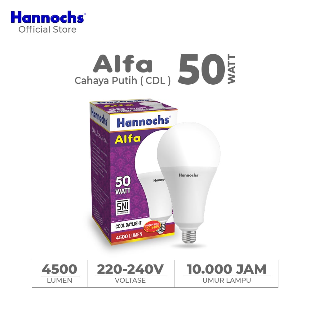 Hannochs Lampu Bohlam LED Alfa 50W cahaya Putih