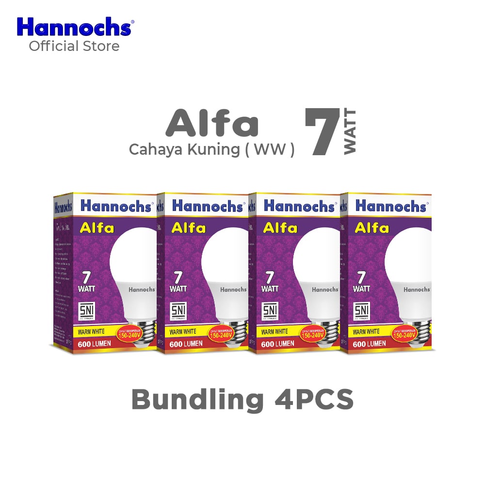 Hannochs Lampu Bohlam LED Alfa 7W Cahaya Kuning isi 4pcs