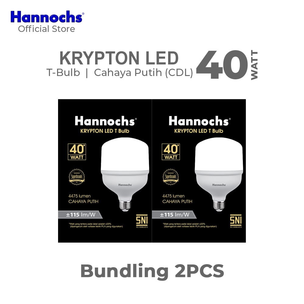 Hannochs Lampu Bohlam LED Krypton T Bulb 40W Cahaya Putih Paket Isi 2pcs