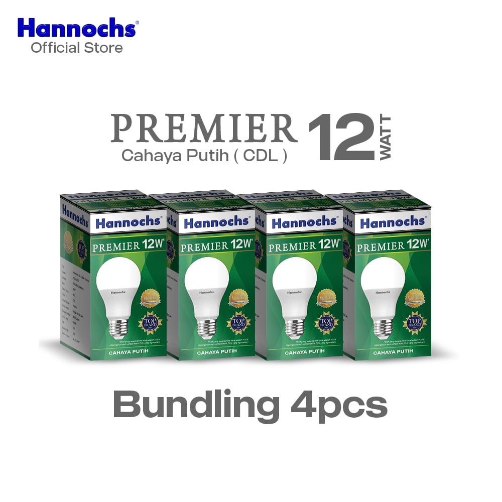 Hannochs Lampu Bohlam LED Premier 12W Cahaya Putih isi 4pcs