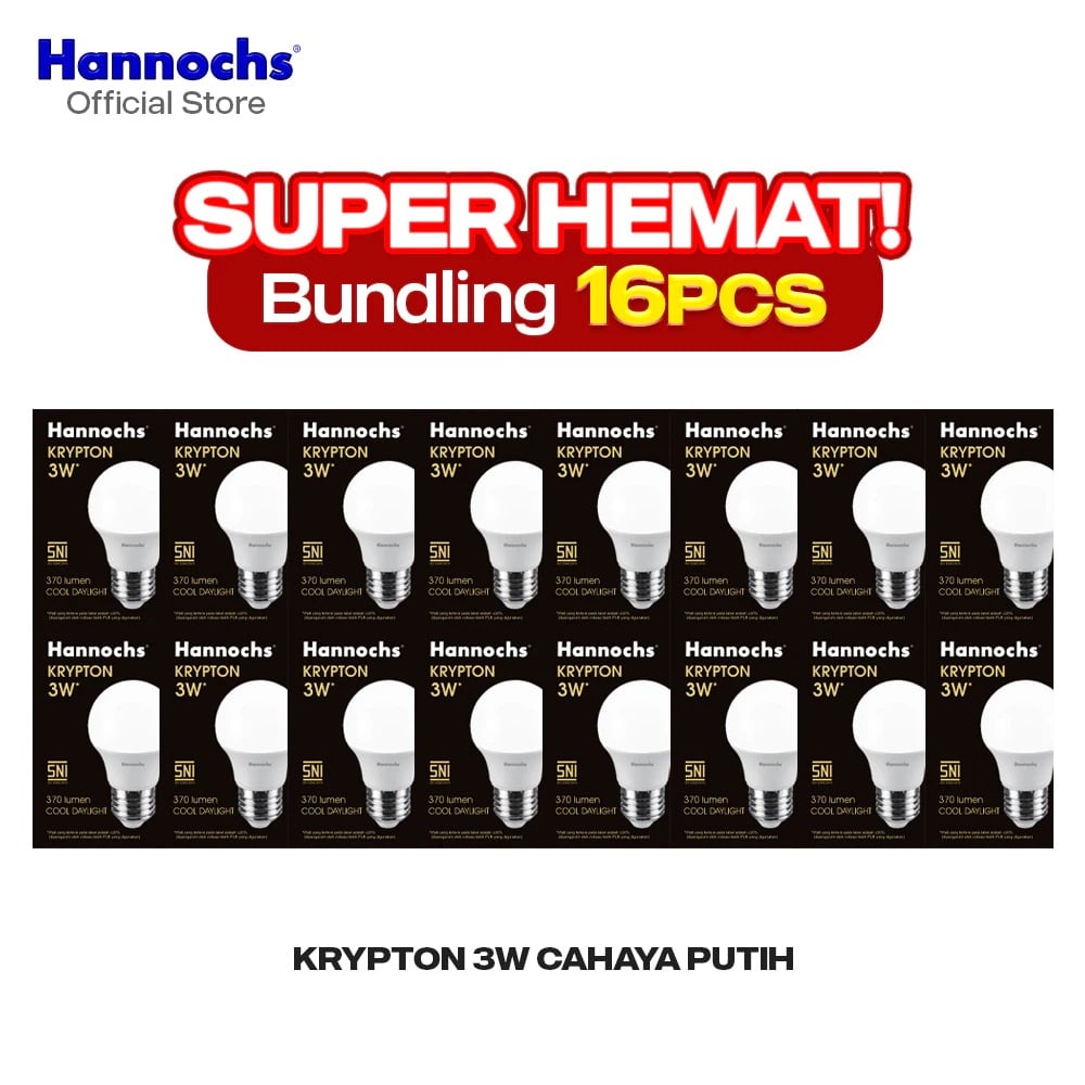 Hannochs Lampu Bohlam LED Krypton 3W Cahaya Putih Paket isi 16pcs